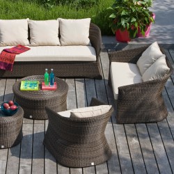 Fauteuil Zenith en résine fine coloris Poivre avec coussin