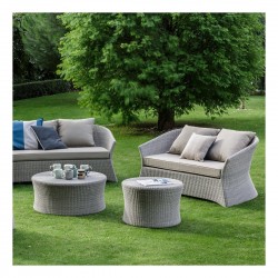 Canapé 2 places Zenith en résine fine coloris Galet avec coussin