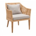 Fauteuil Saigon en éclisse de rotin naturel avec coussin