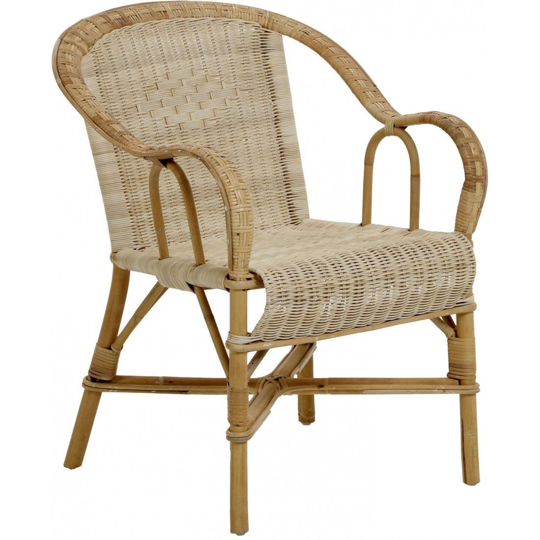 Fauteuil grand père en rotin bas dossier