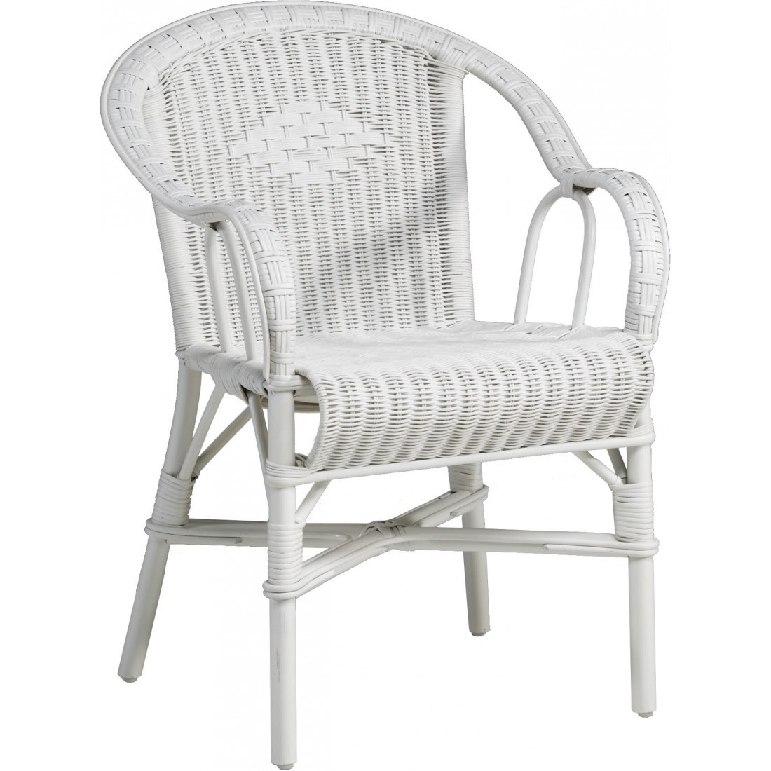 Fauteuil grand père en rotin laqué bas dossier - Personnalisable - 14 coloris au choix