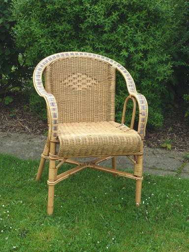 Fauteuil grand père en rotin bas dossier Vintage