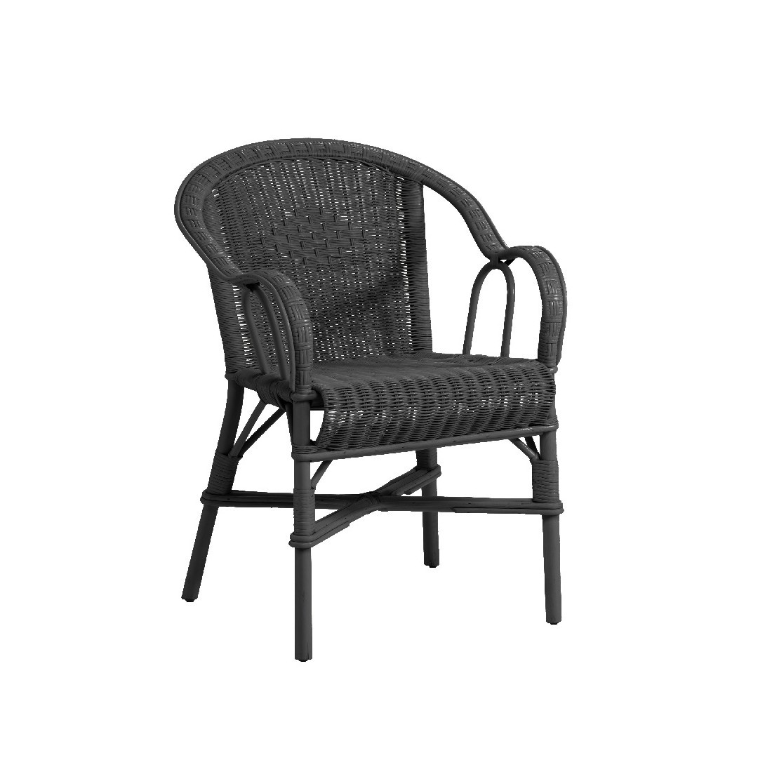 Fauteuil grand père en rotin laqué bas dossier Noir