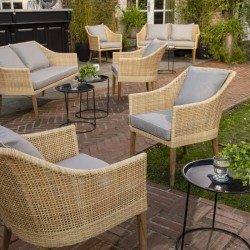 Fauteuil de jardin Sao Paulo en résine nature sur pieds teck