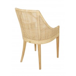Fauteuil de table Saigon en éclisse de rotin naturel avec coussin