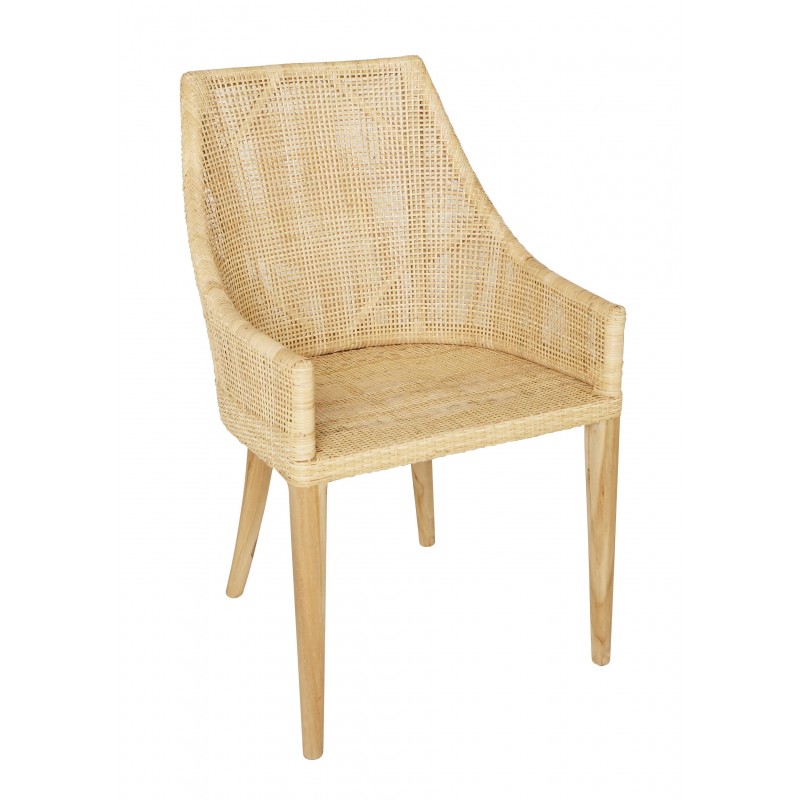 Fauteuil de table Saigon en éclisse de rotin naturel avec coussin