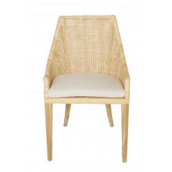 Fauteuil de table Saigon en éclisse de rotin naturel avec coussin