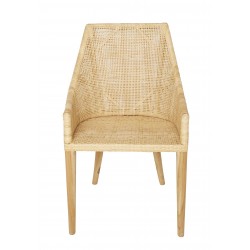 Fauteuil de table Saigon en éclisse de rotin naturel avec coussin