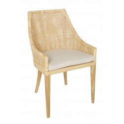 Fauteuil de table Saigon en éclisse de rotin naturel avec coussin