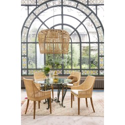 Fauteuil de table Saigon en éclisse de rotin naturel avec coussin